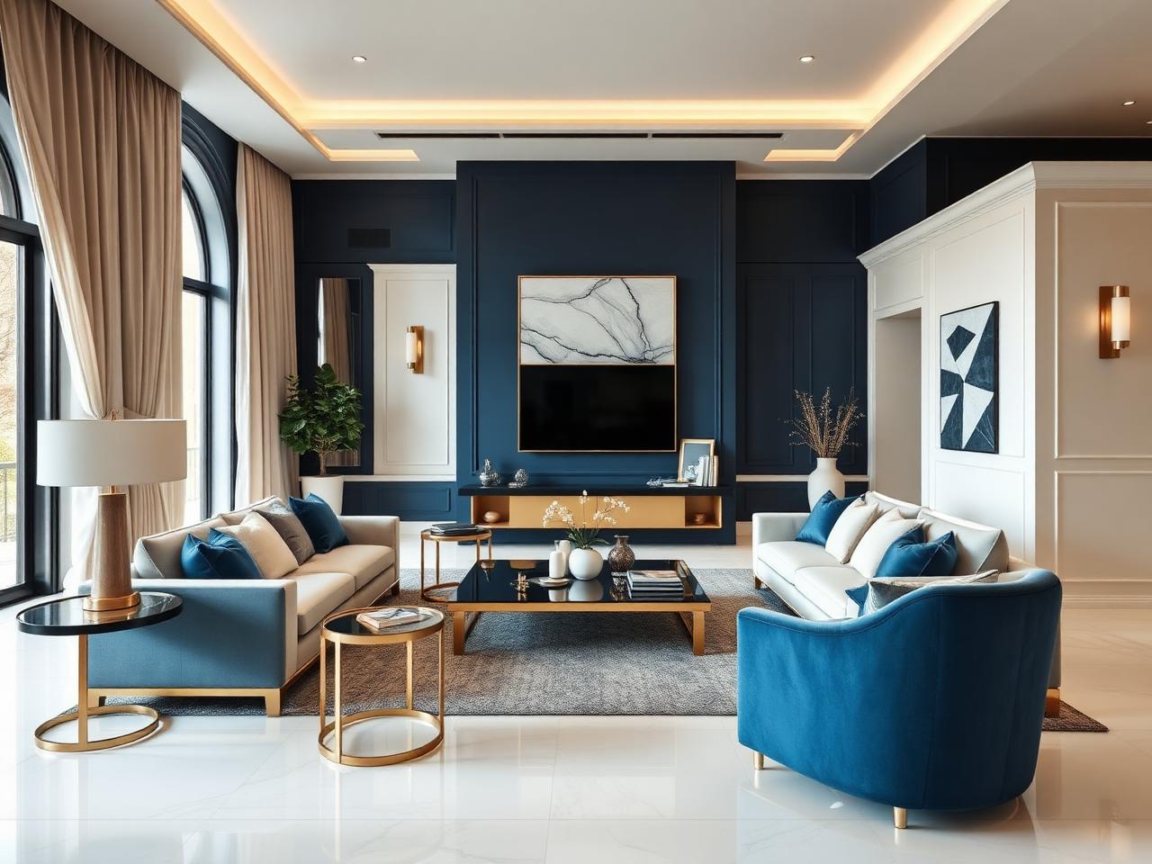 Bright modern living room, immaculately cleaned